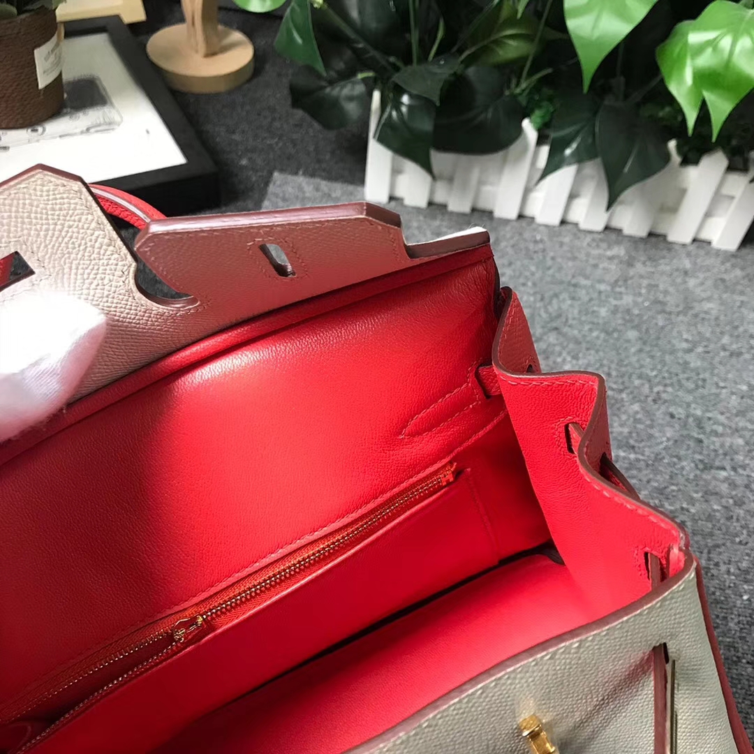 Hermès（爱马仕）奶昔白拼斋普尔粉 原厂御用顶级Epsom 皮 Birkin 25 金扣
