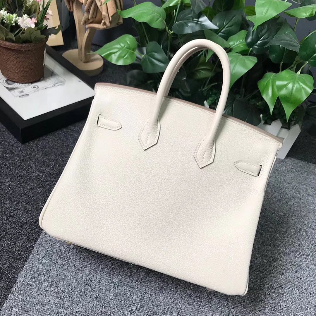 Hermès（爱马仕）奶昔白内拼U4丝绒绿 原厂御用顶级小牛皮 Birkin 25 金扣