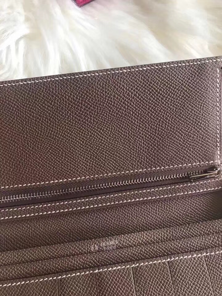 Hermès（爱马仕）bearn长款 原装等级进口epsom皮 孔雀蓝拼大象灰