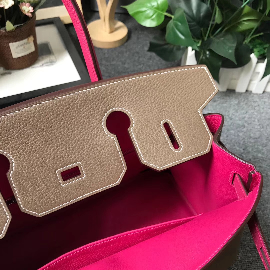 Hermès（爱马仕）CK18 大象灰拼桃红 原厂御用顶级小牛皮 Birkin 30 银扣
