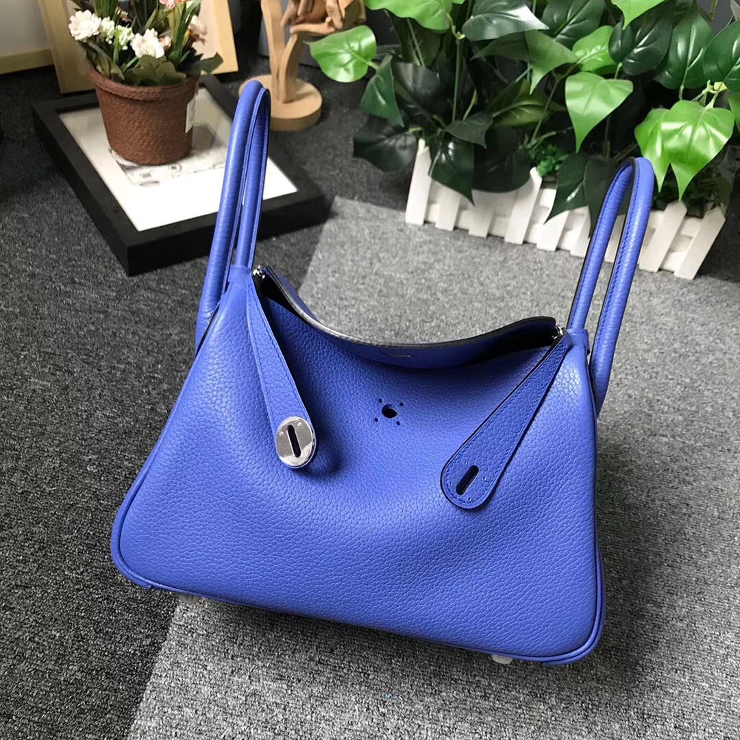 Hermès（爱马仕）明蓝色 原厂御用顶级TC 皮 Lindy 26 银扣 现货