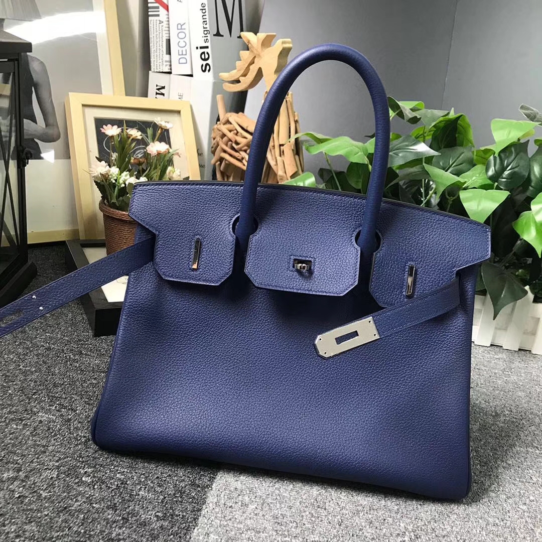 Hermès（爱马仕）7K 宝石蓝 原厂御用顶级小牛皮 Birkin 30 银扣