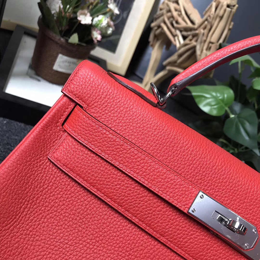 Hermès（爱马仕）Q5 中国红 糖果红 原厂御用顶级小牛皮 Kelly 32 银扣