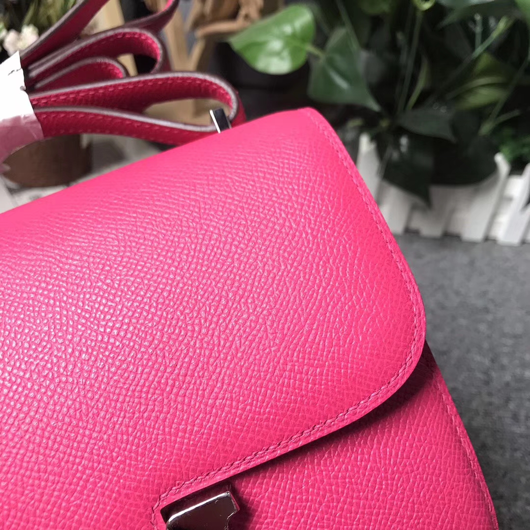 Hermès（爱马仕）E5糖果粉 本色线 原厂御用顶级Epsom 皮 Constance 19 银扣