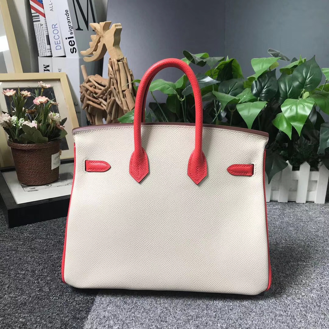 Hermès（爱马仕）奶昔白拼斋普尔粉 原厂御用顶级Epsom 皮 Birkin 25 金扣