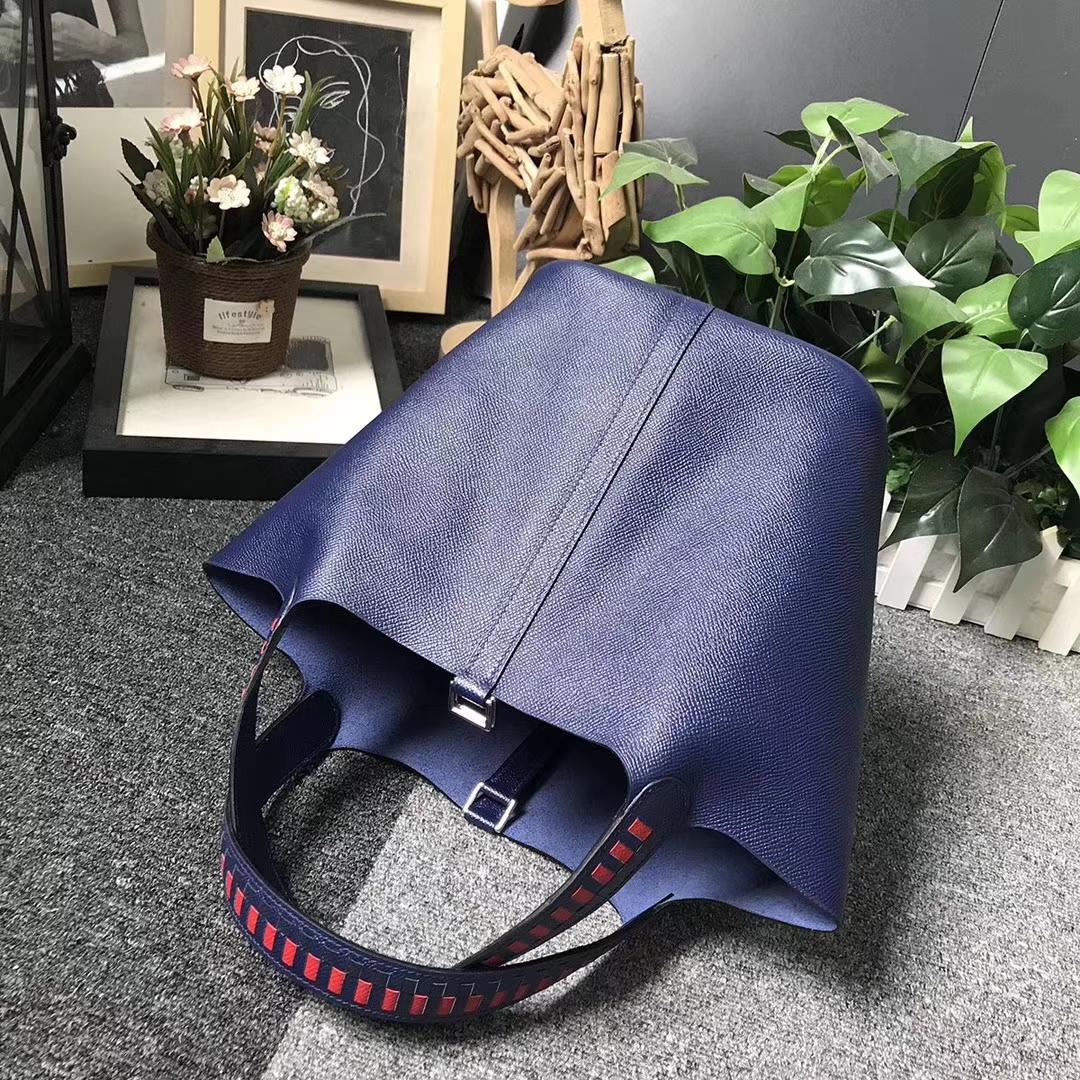 Hermès（爱马仕）7K宝石蓝 编织手腕 原厂御用顶级Epsom 皮 Picotin  Lock 22cm 银扣