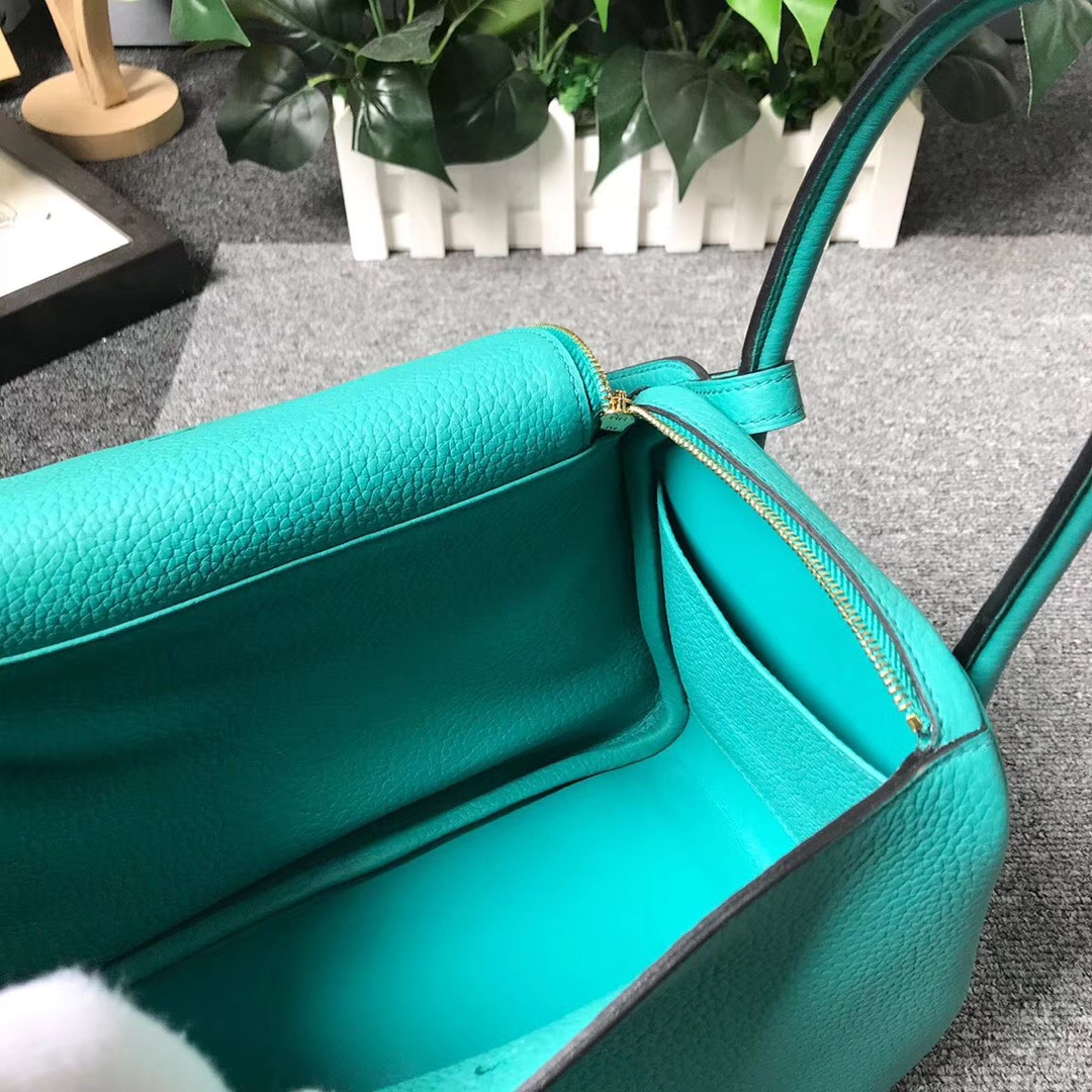 Hermès（爱马仕）7F孔雀蓝 原厂御用顶级TC 皮 Lindy 26 金扣