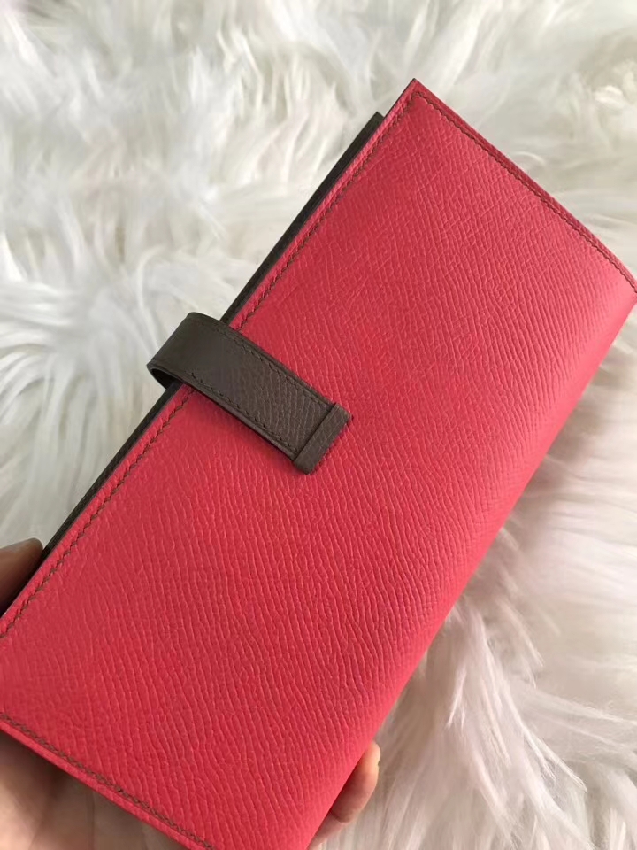 Hermès（爱马仕）bearn长款 原装等级进口epsom皮 斋浦尔粉拼大象灰 现货