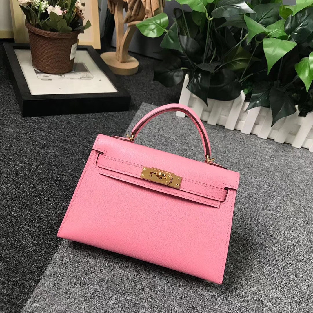 Hermès（爱马仕）1Q奶昔粉 原厂御用顶级山羊皮 Mini Kelly 二代 金扣 现货