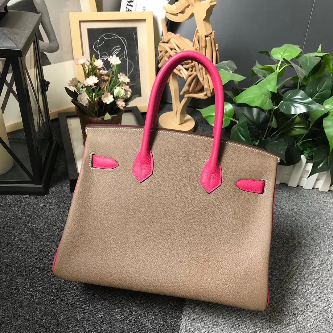 Hermès（爱马仕）CK18 大象灰拼桃红 原厂御用顶级小牛皮 Birkin 30 银扣