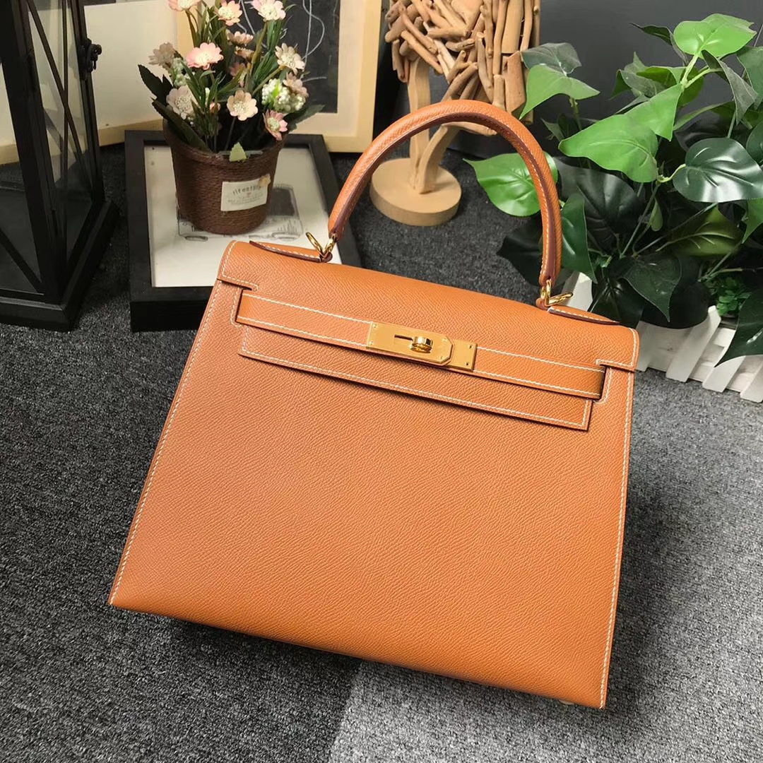 Hermès（爱马仕）C37 金棕色 原厂御用顶级Epsom 皮 Kelly 28 外缝 金扣