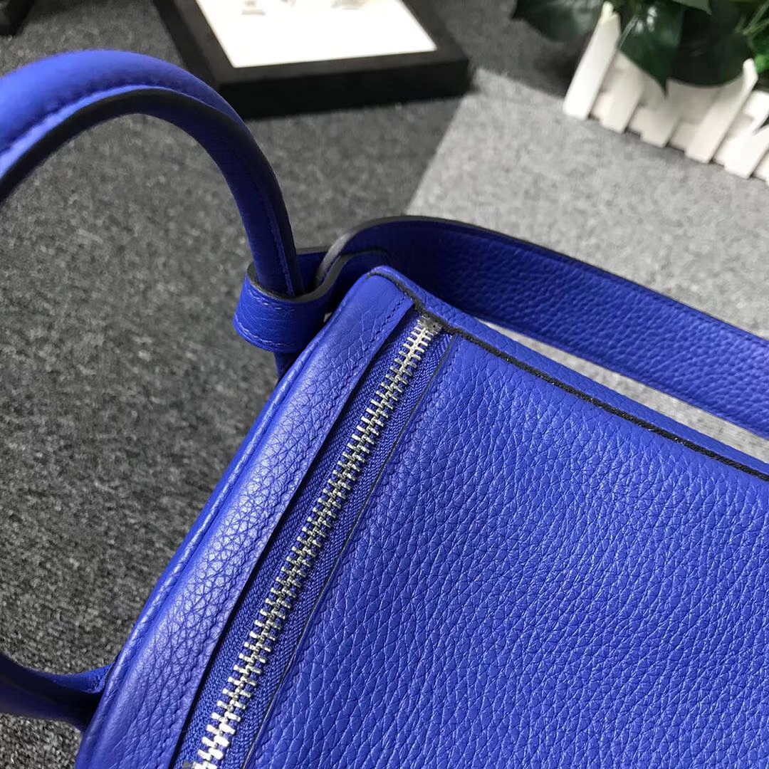 Hermès（爱马仕）7T电光蓝 原厂御用顶级TC 皮 Lindy 30 银扣 现货