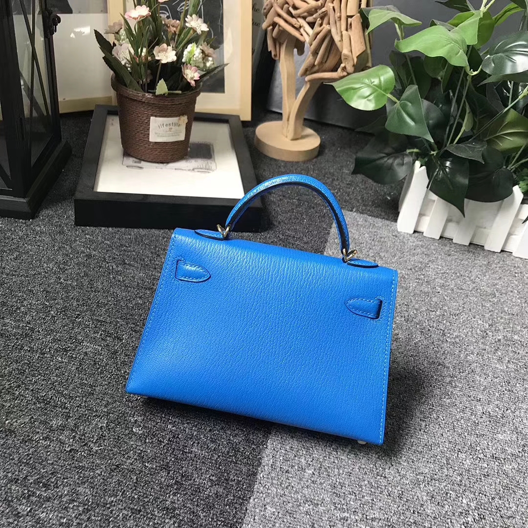 Hermès（爱马仕）水姚蓝 原厂御用顶级山羊皮 Mini Kelly 二代 金扣 现货