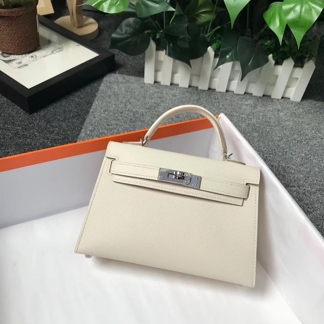 Hermès（爱马仕）奶昔白 原厂御用顶级Epsom 皮 Mini Kelly 二代 金扣 银扣 现货