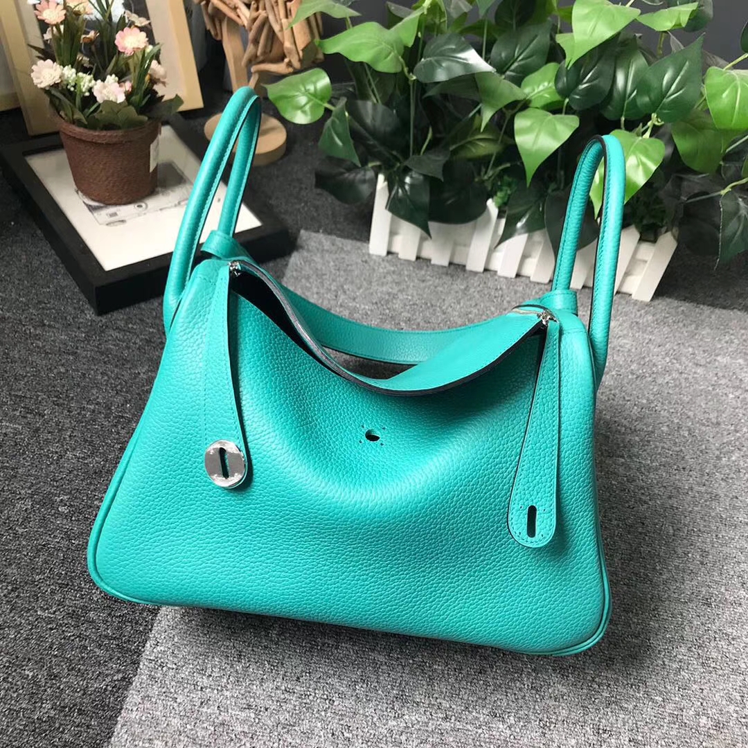 Hermès（爱马仕）7F孔雀蓝 原厂御用顶级TC 皮 Lindy 30 银扣 现货
