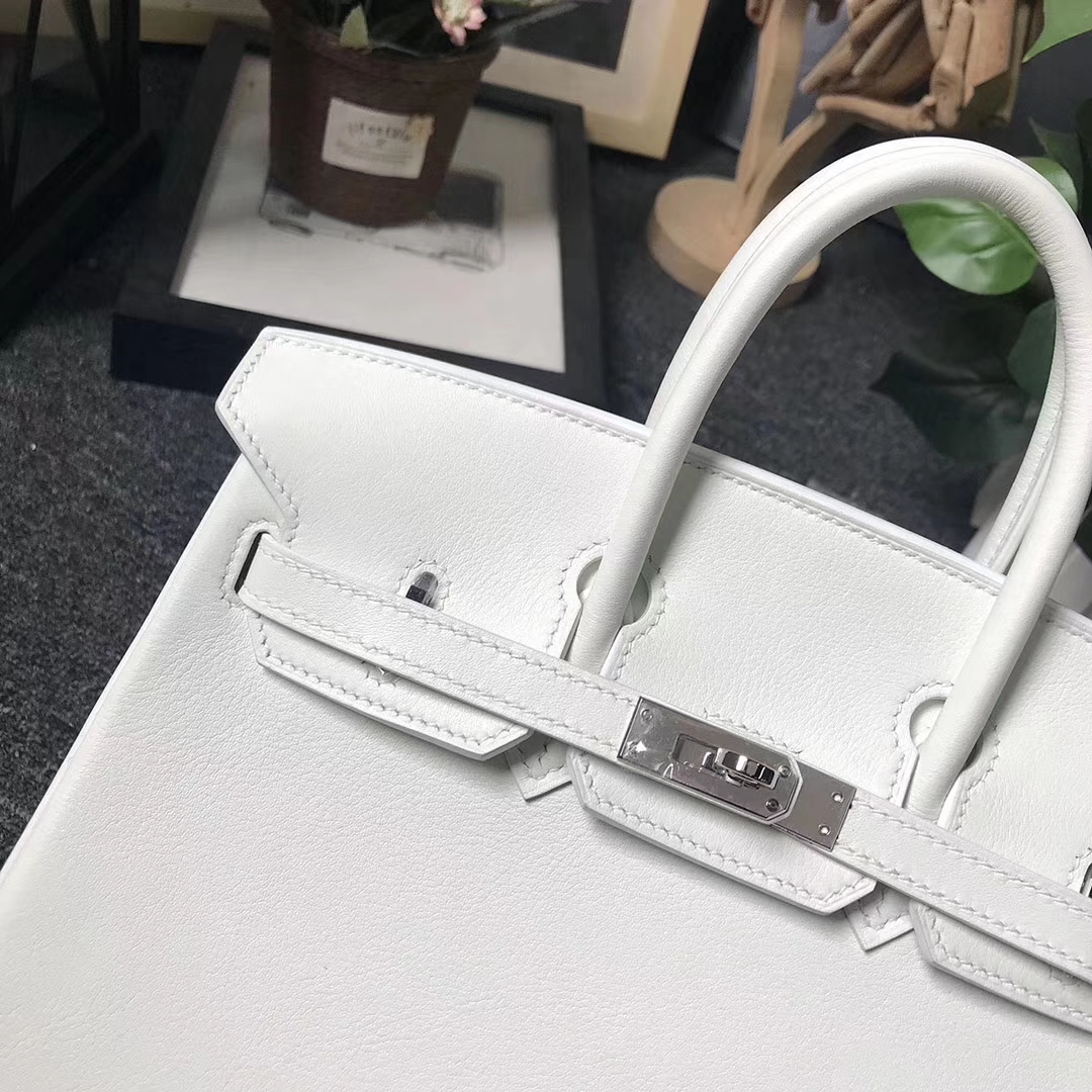 Hermès（爱马仕）8L冰川白 原厂御用顶级Swift 皮 Birkin 25 银扣