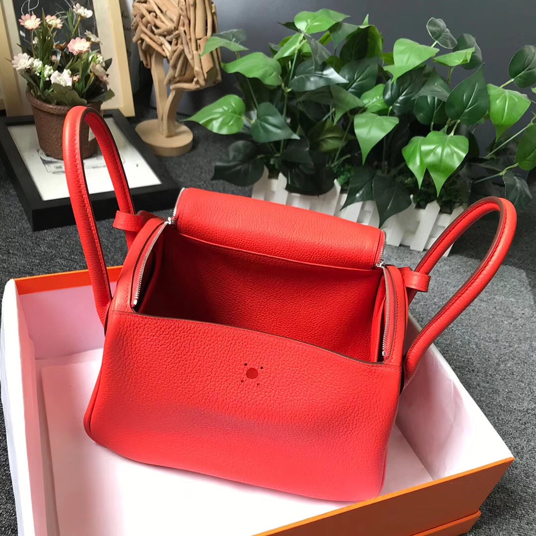 Hermès（爱马仕）罂粟橘色 原厂御用顶级小牛皮 Lindy 26 银扣