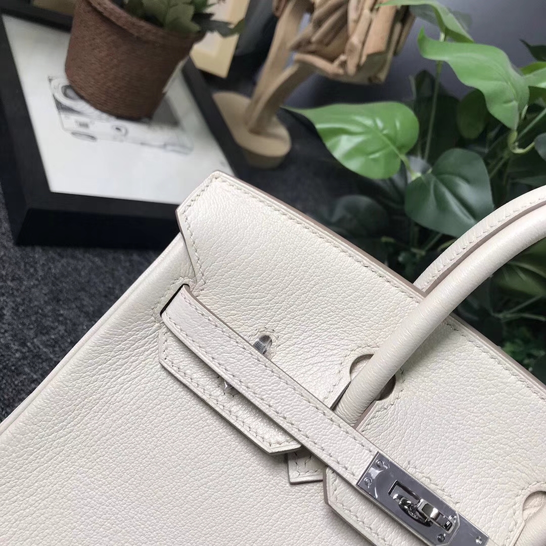 Hermès（爱马仕）奶昔白 原厂御用顶级山羊皮 Birkin 25 银扣 现货