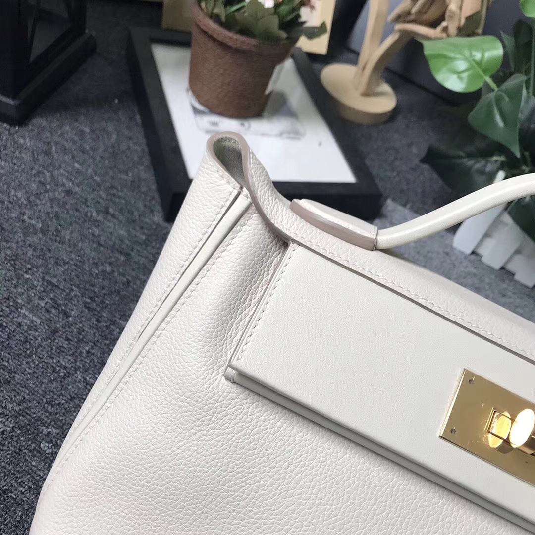 Hermès（爱马仕）奶昔白 原厂御用顶级小牛皮拼Swift 皮 2424 金扣