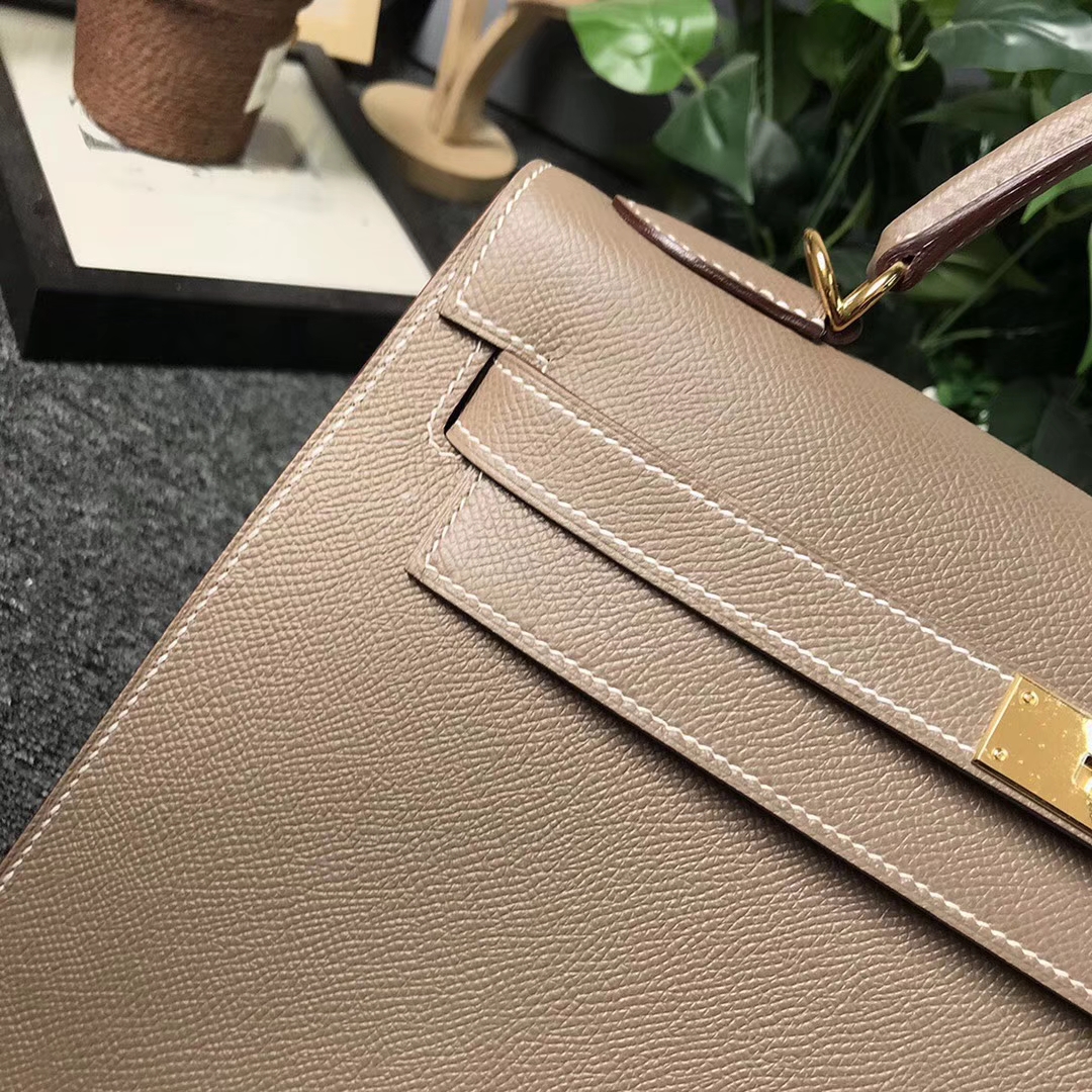 Hermès（爱马仕）CK18 大象灰 原厂御用顶级Epsom 皮 Kelly 32 外缝 金扣