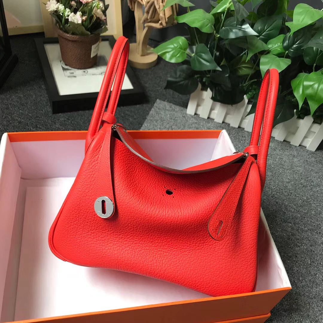 Hermès（爱马仕）罂粟橘色 原厂御用顶级小牛皮 Lindy 26 银扣