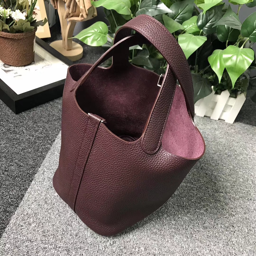 Hermès（爱马仕）波尔多酒红 原厂御用顶级TC 皮 Picotin  Lock 18cm 银扣