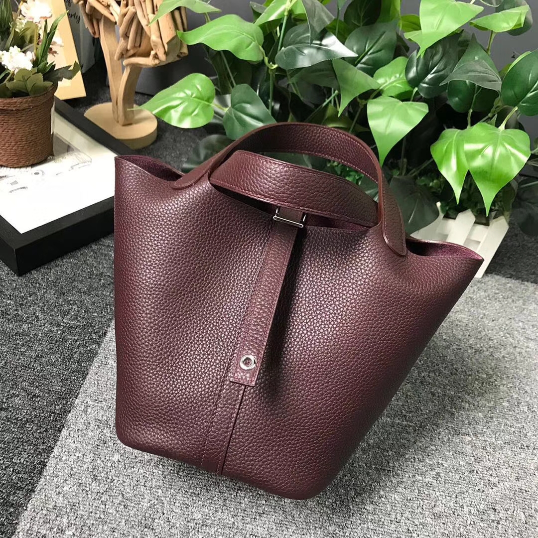 Hermès（爱马仕）波尔多酒红 原厂御用顶级TC 皮 Picotin  Lock 18cm 银扣