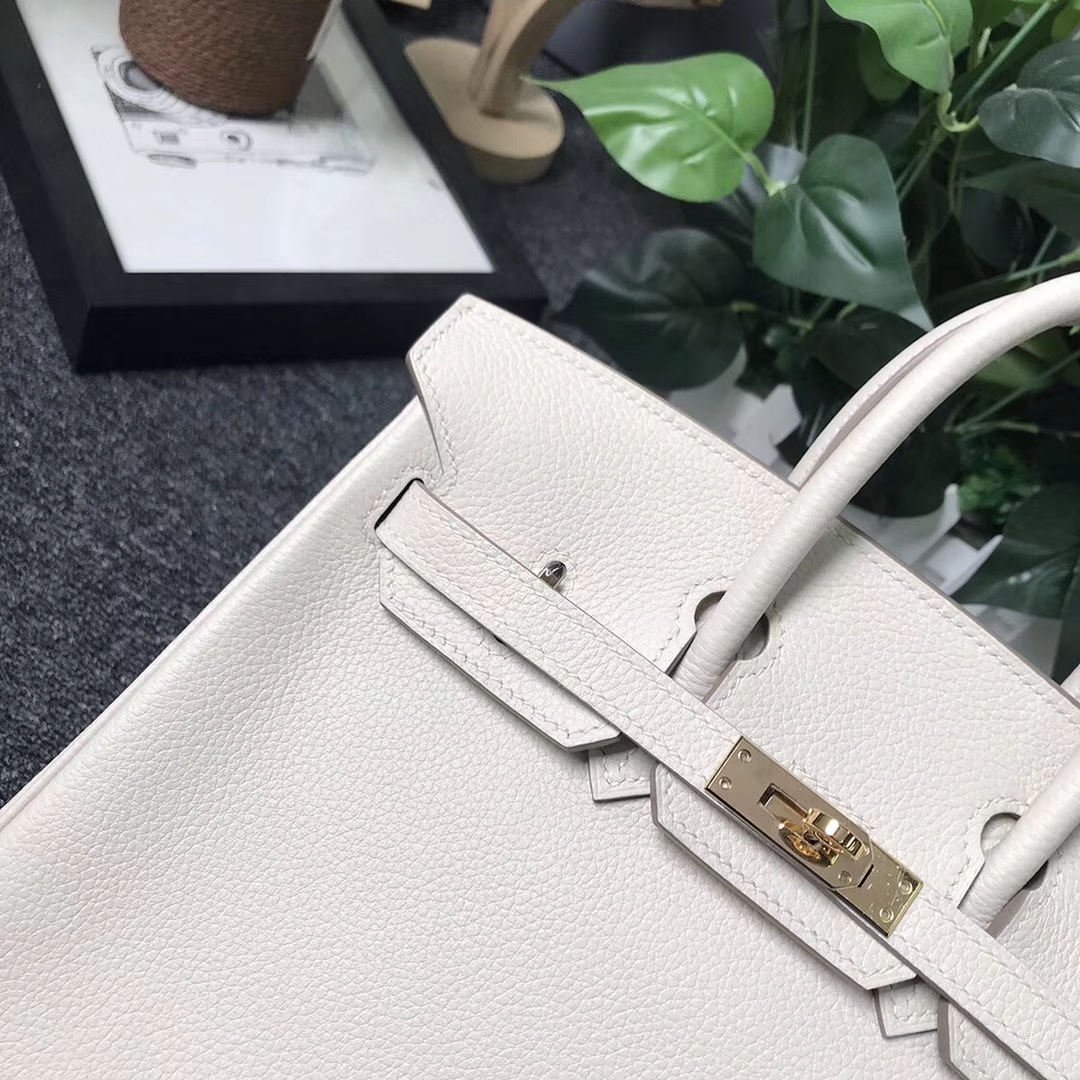 Hermès（爱马仕）奶昔白内拼U4丝绒绿 原厂御用顶级小牛皮 Birkin 25 金扣