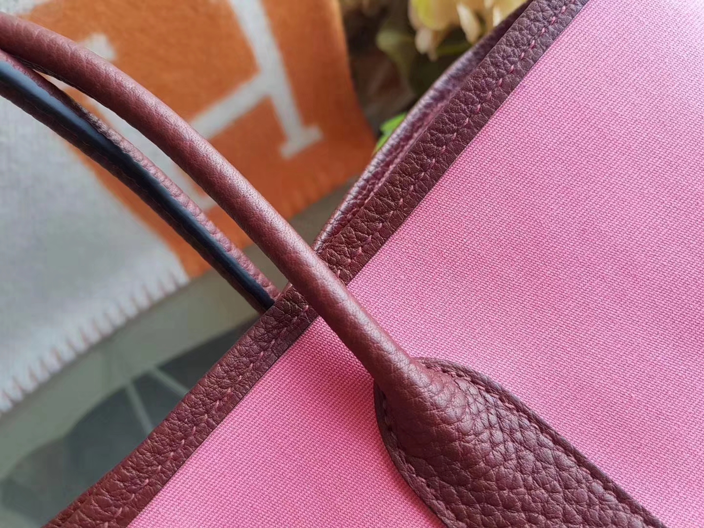 Hermès（爱马仕）Garden Party 花园包 帆布拼牛皮 8w新唇膏粉拼爱马仕红 30Cm