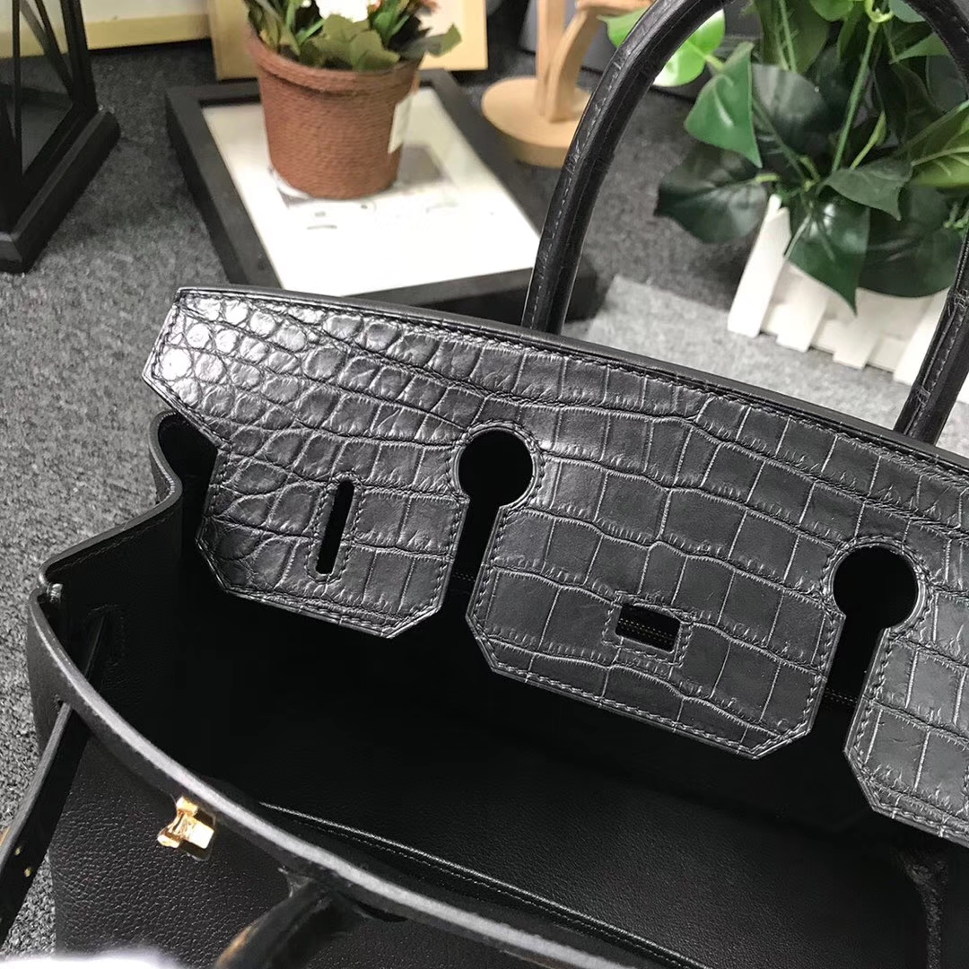 Hermès（爱马仕）CK89 黑色 原厂御用顶级小牛皮拼鳄鱼皮 Birkin 30 金扣