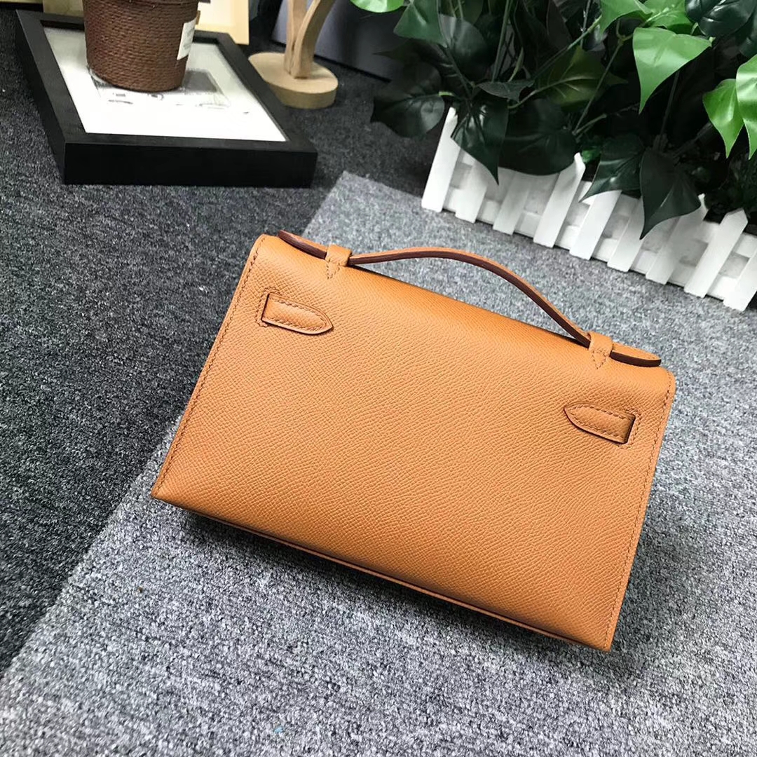 Hermès（爱马仕）金棕色 原厂御用顶级Epsom 皮 Mini Kelly 银扣 本色线