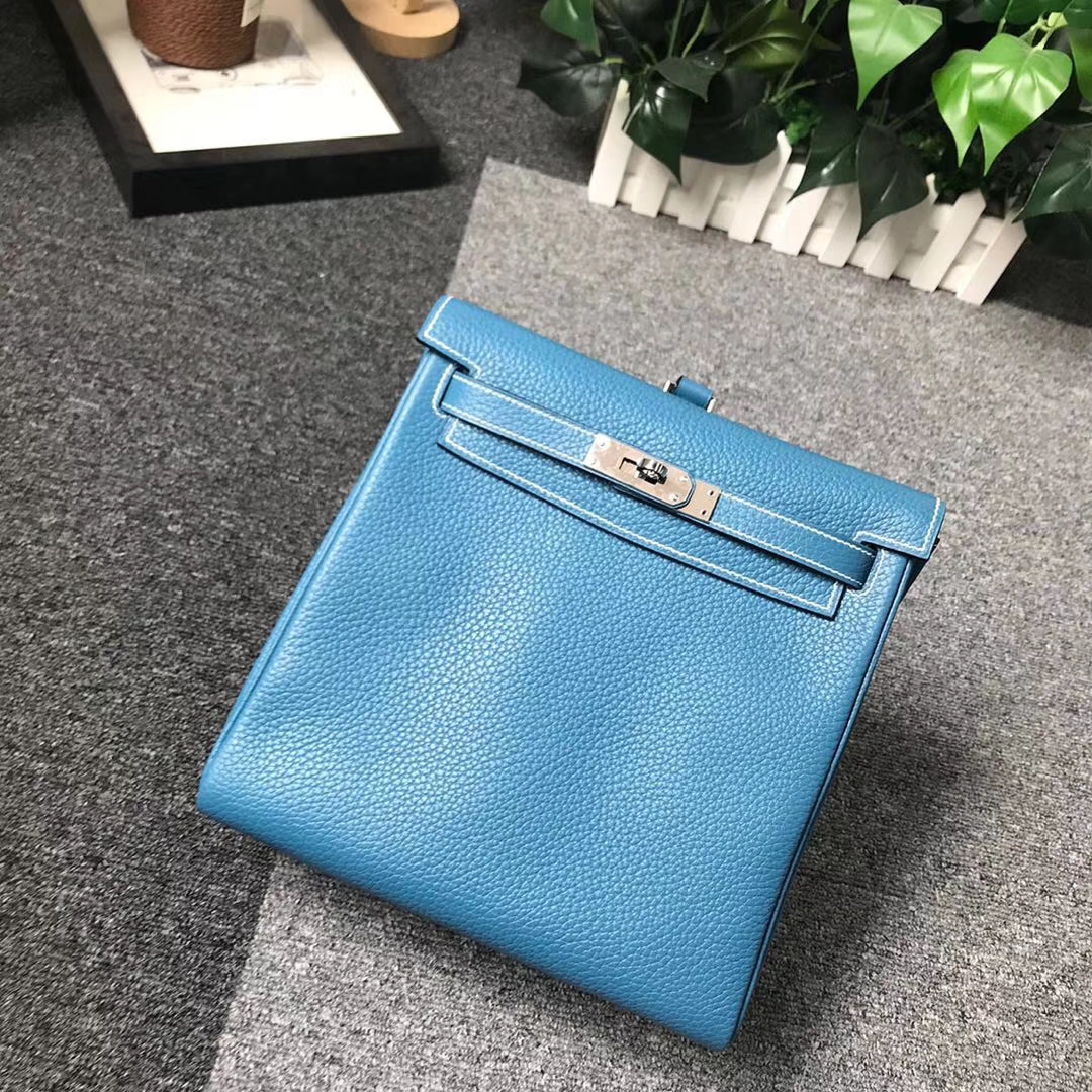 Hermès（爱马仕）牛仔蓝 原厂御用顶级TC 皮 Kelly ado 银扣 现货