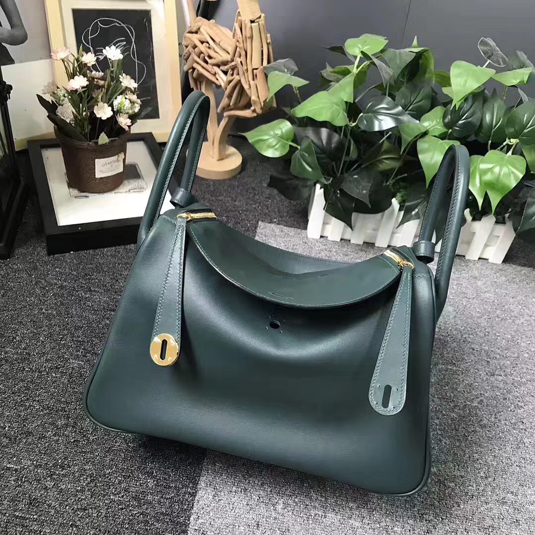 Hermès（爱马仕）2Q英国绿 编织肩带 原厂御用顶级Swift 皮 Lindy 26 金扣