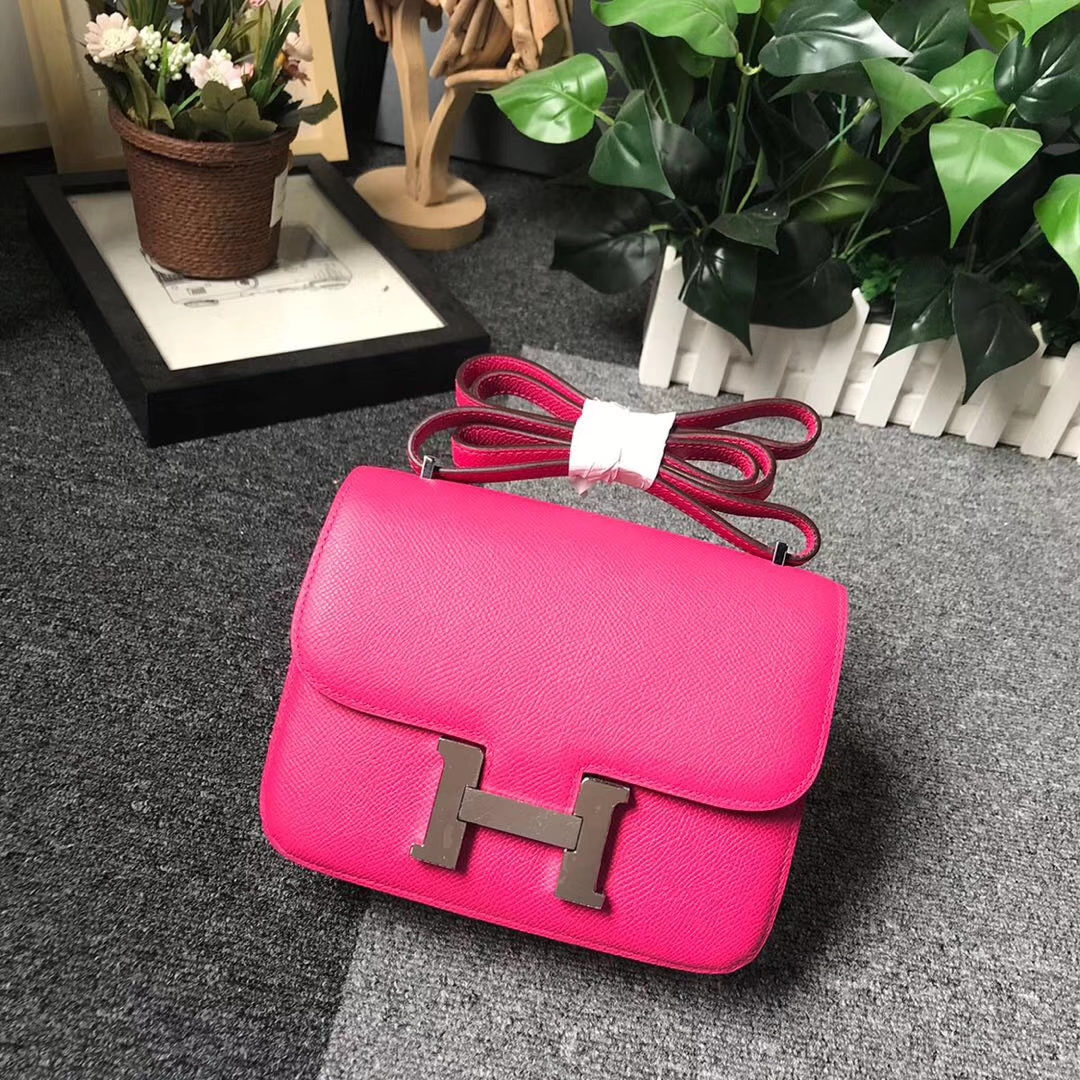 Hermès（爱马仕）E5糖果粉 本色线 原厂御用顶级Epsom 皮 Constance 19 银扣
