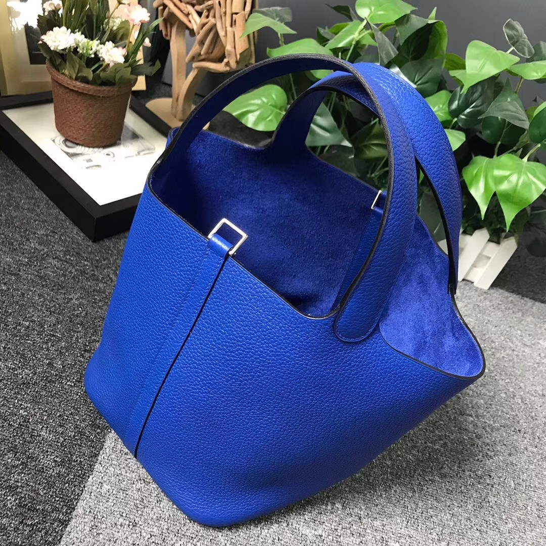 Hermès（爱马仕）琉璃蓝 原厂御用顶级TC 皮 Picotin  Lock 22cm 银扣