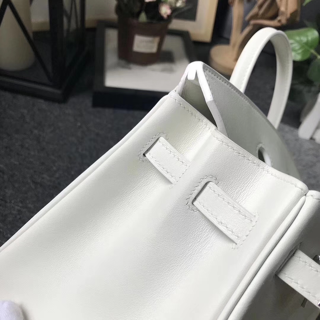 Hermès（爱马仕）8L冰川白 原厂御用顶级Swift 皮 Birkin 25 银扣
