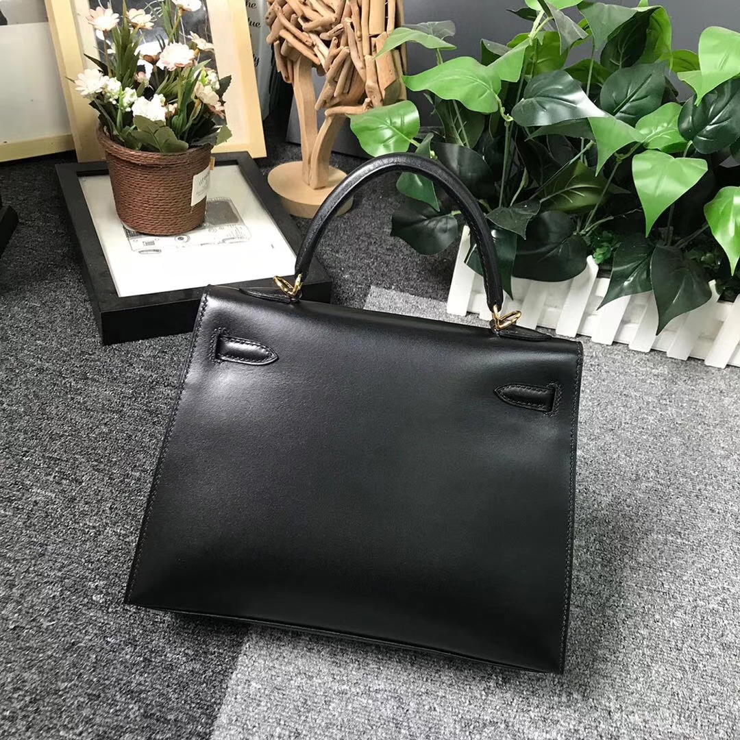 Hermès（爱马仕）黑色 原厂御用顶级Box 皮 Kelly 25 外缝 金扣