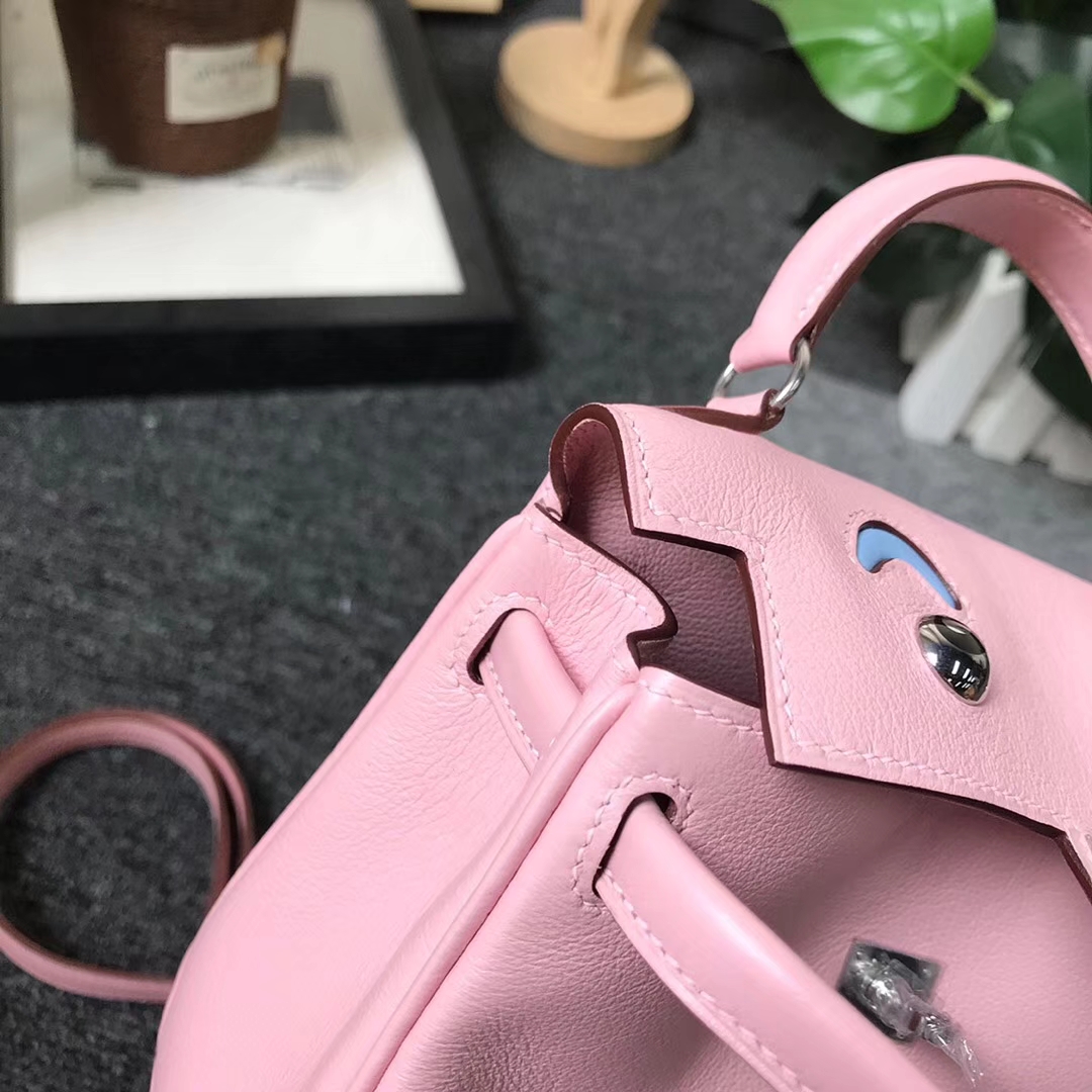 Hermès（爱马仕）3Q新樱花粉拼糖果蓝 原厂御用顶级Swift 皮 Kelly doll  银扣