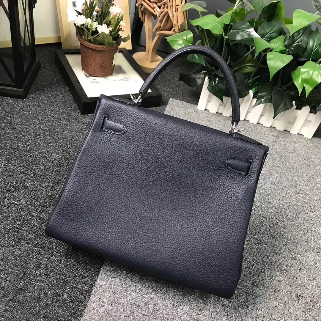 Hermès（爱马仕）午夜蓝 原厂御用顶级小牛皮 Kelly 28 银扣