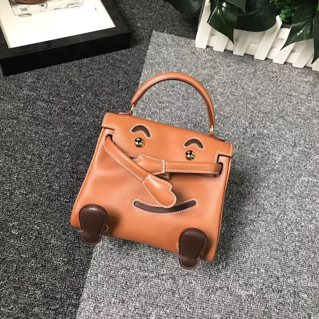 Hermès（爱马仕）金棕拼咖啡 原厂御用顶级Swift 皮 Kelly doll  金扣 现货