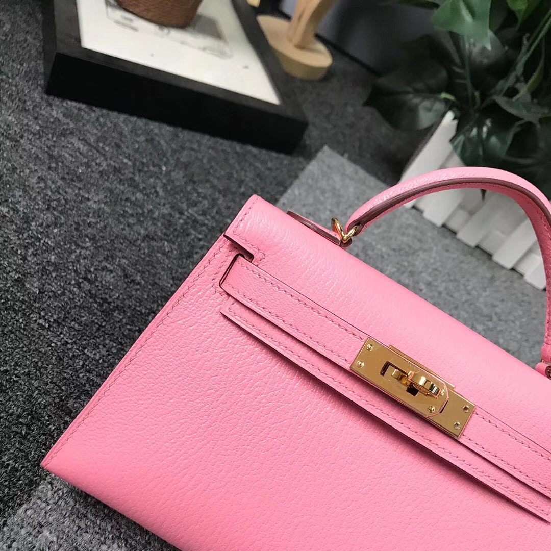 Hermès（爱马仕）1Q奶昔粉 原厂御用顶级山羊皮 Mini Kelly 二代 金扣 现货