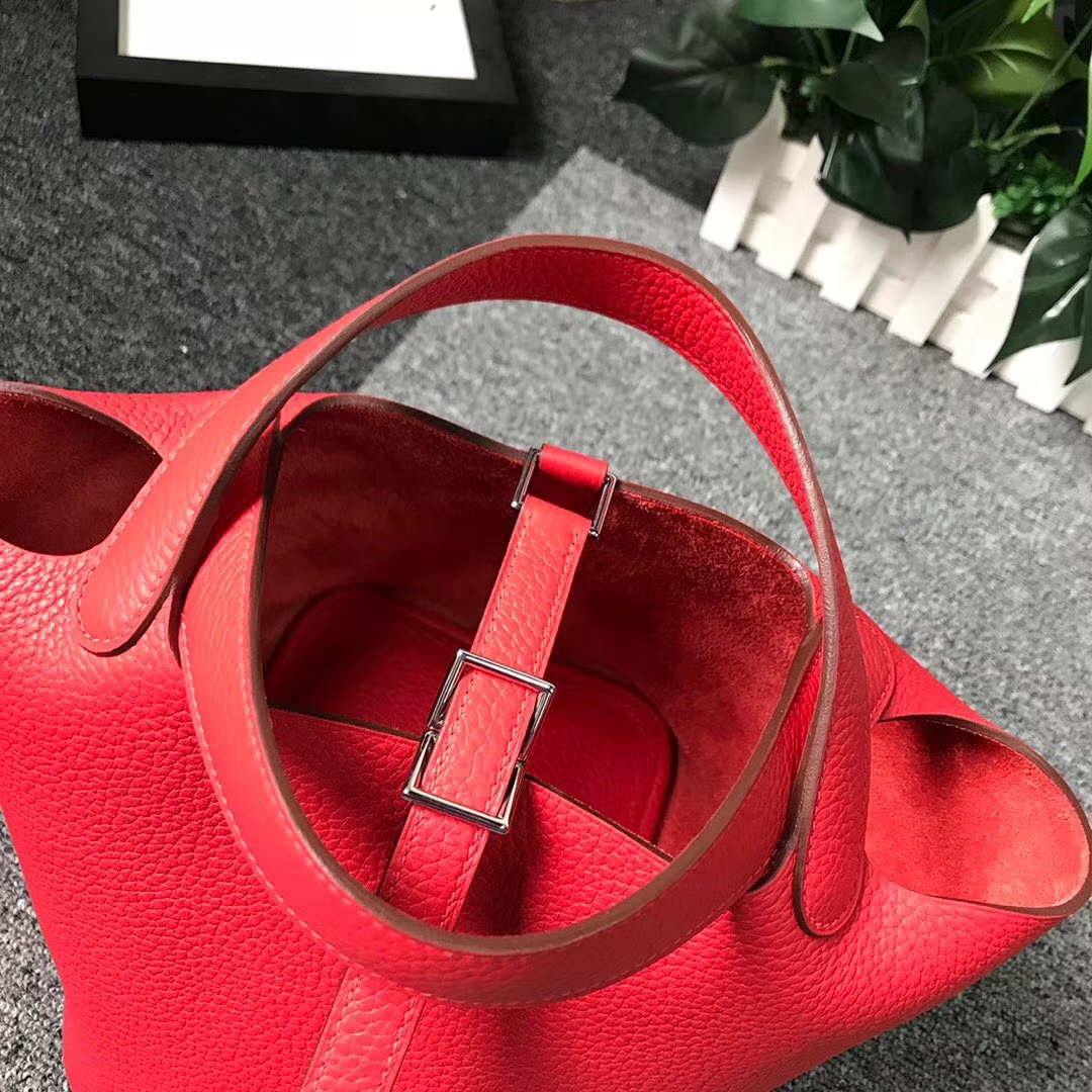 Hermès（爱马仕）Q5 中国红 原厂御用顶级TC 皮 Picotin  Lock 18cm 银扣 现货