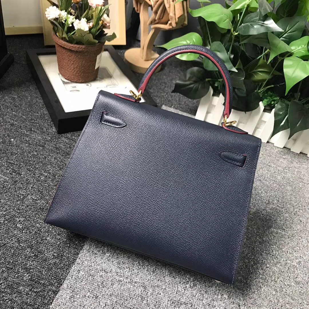 Hermès（爱马仕）午夜蓝 原厂御用顶级Epsom 皮 Kelly 25 外缝 金扣