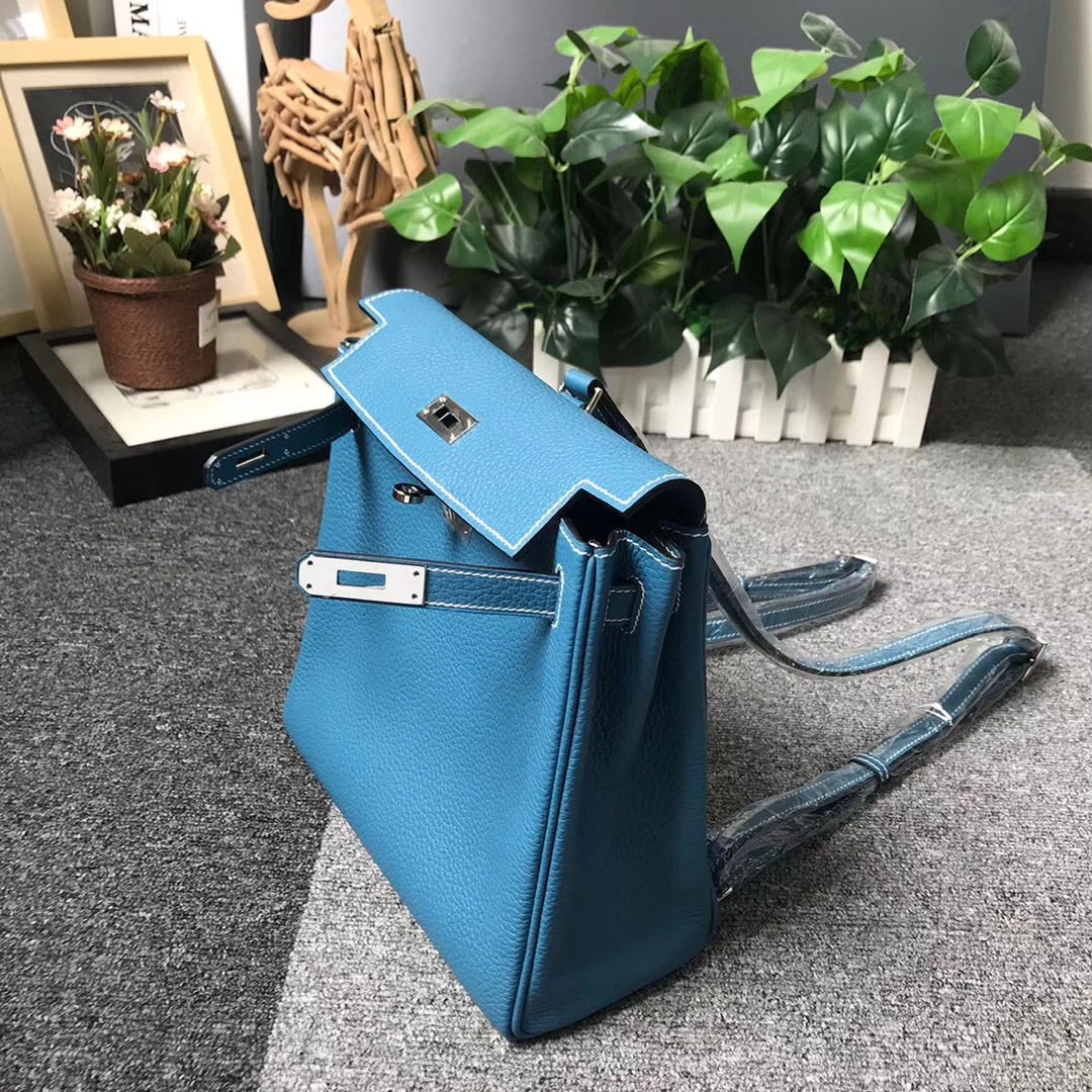 Hermès（爱马仕）牛仔蓝 原厂御用顶级TC 皮 Kelly ado 银扣 现货