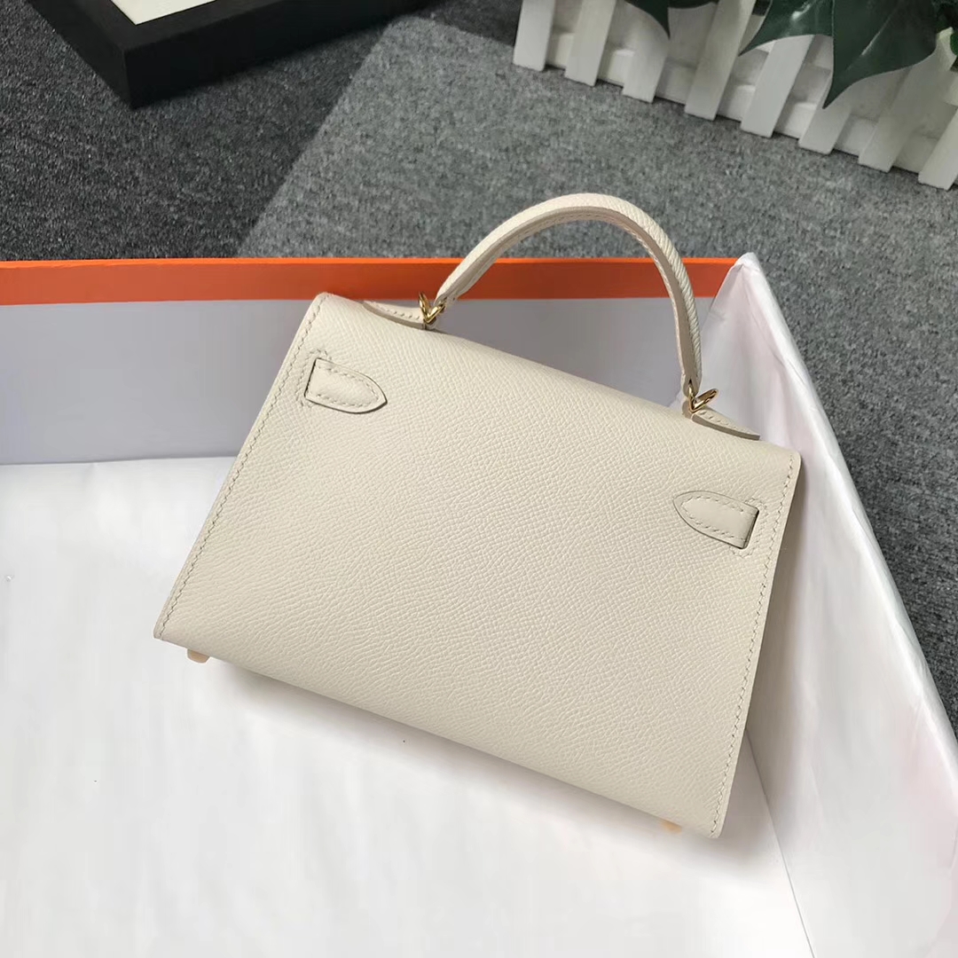Hermès（爱马仕）奶昔白 原厂御用顶级Epsom 皮 Mini Kelly 二代 金扣 银扣 现货