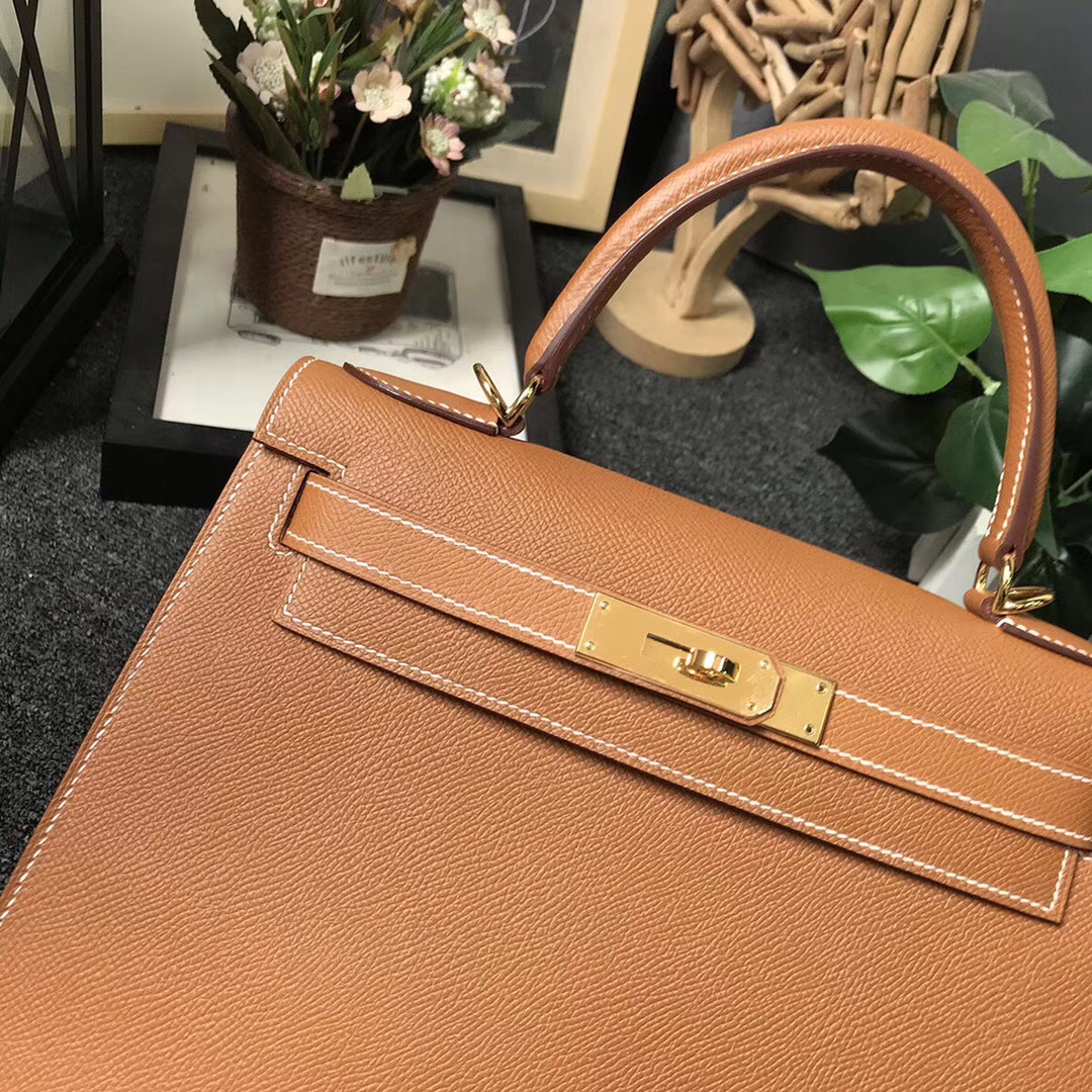Hermès（爱马仕）C37 金棕色 原厂御用顶级Epsom 皮 Kelly 28 外缝 金扣