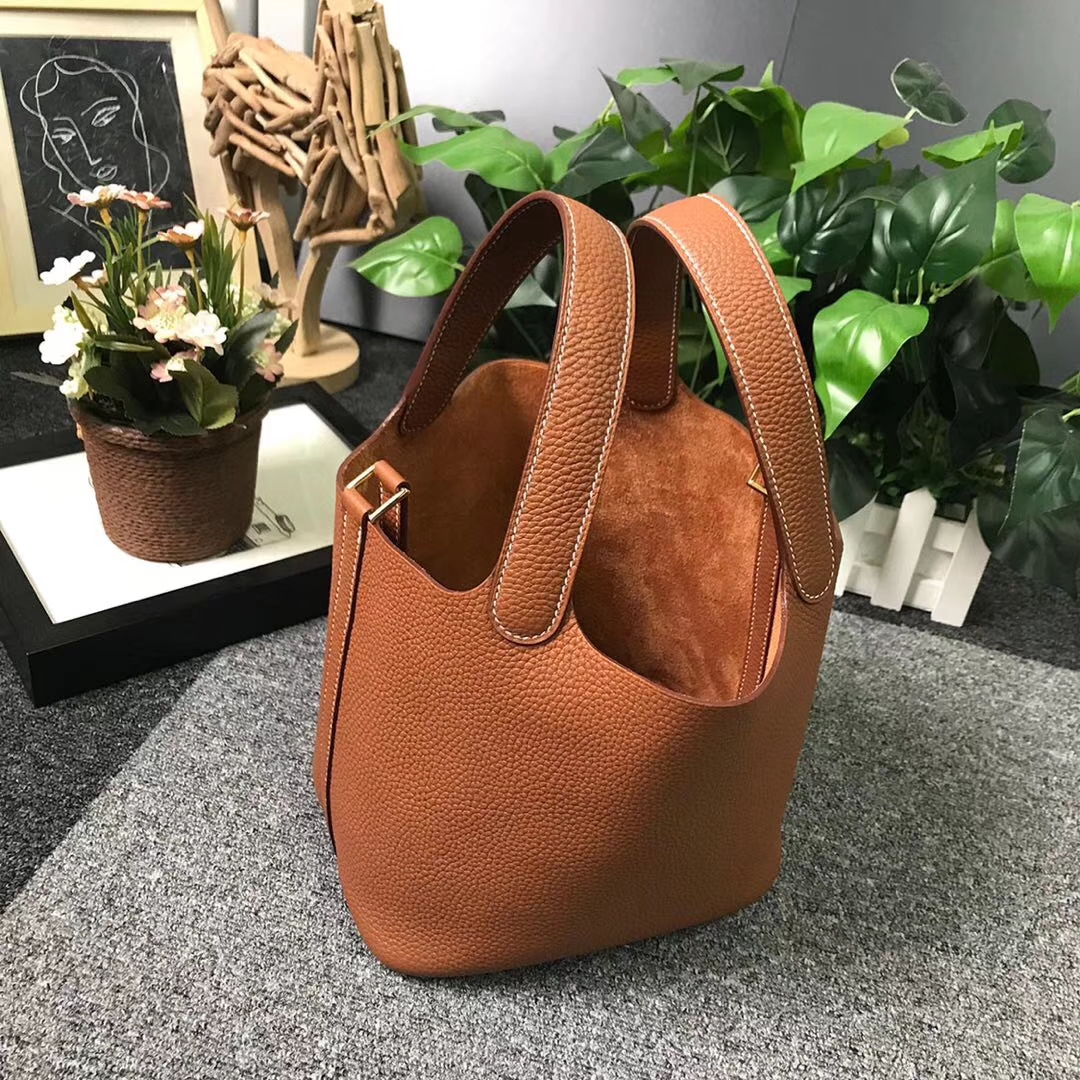 Hermès（爱马仕）金棕色 原厂御用顶级TC 皮 Picotin  Lock 18cm 金扣 现货