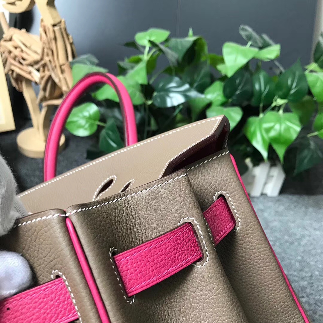 Hermès（爱马仕）CK18 大象灰拼桃红 原厂御用顶级小牛皮 Birkin 30 银扣