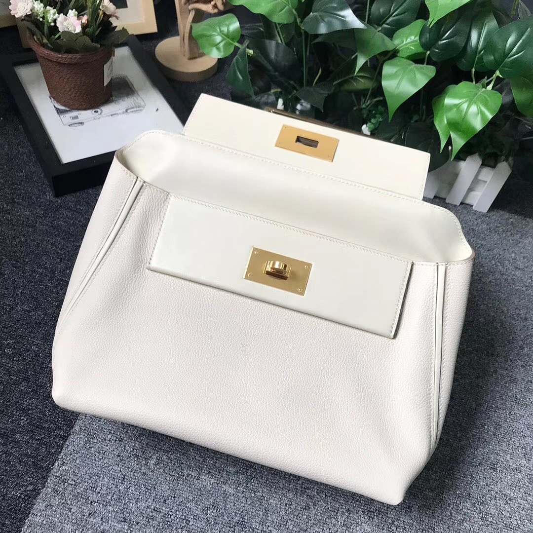 Hermès（爱马仕）奶昔白 原厂御用顶级小牛皮拼Swift 皮 2424 金扣