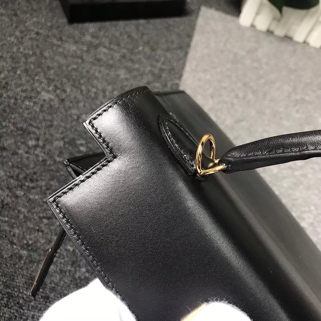 Hermès（爱马仕）黑色 原厂御用顶级Box 皮 Kelly 25 外缝 金扣